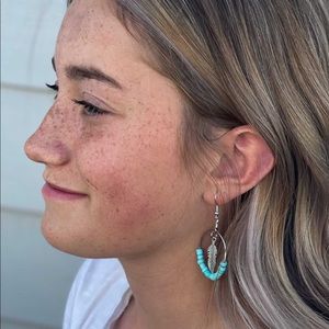 Turquoise Earrings silver feather handmade Montana